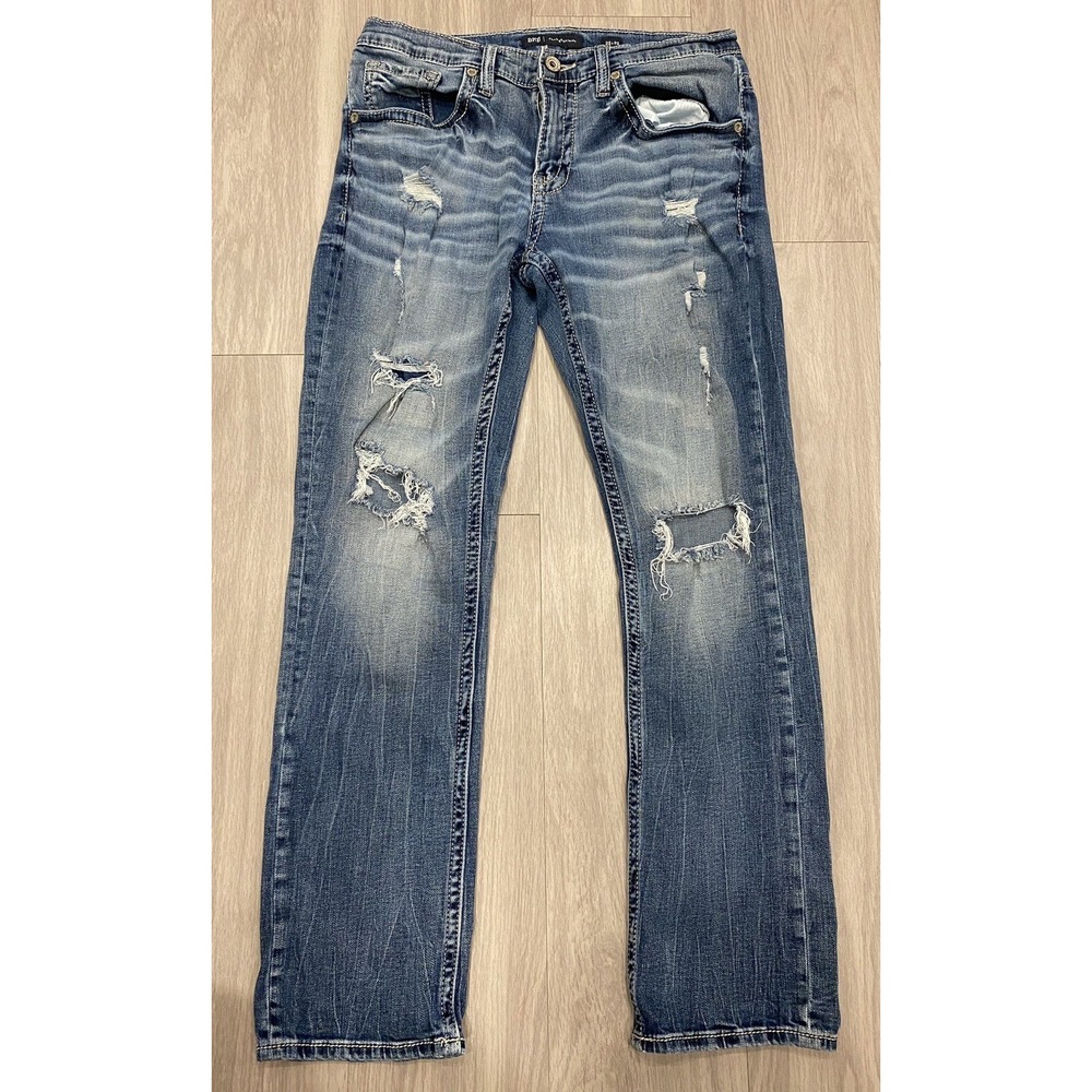 BKE Denim Jeans JAKE Straight Leg Blue - Men's Distressed Sz 33x32 (NOW 32x31)‎